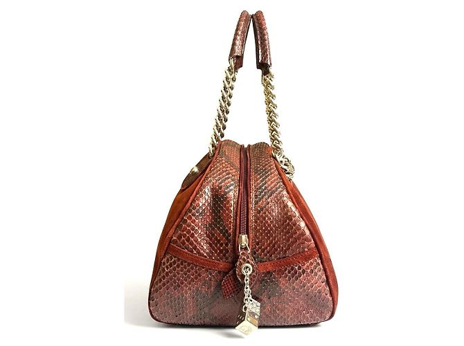 Rara borsa bowling Christian Dior Dice Gambler in scamosciato e pitone bordeaux Medium 2004 F/W Marrone Bordò Silver hardware - vista 7
