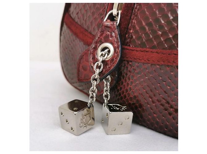 Rara borsa bowling Christian Dior Dice Gambler in scamosciato e pitone bordeaux Medium 2004 F/W Marrone Bordò Silver hardware - vista 8