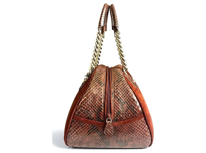 Rara borsa bowling Christian Dior Dice Gambler in scamosciato e pitone bordeaux Medium 2004 F/W Marrone Bordò Silver hardware - vista 9