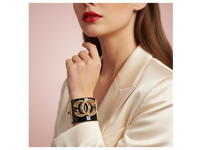 Bracciale statement Chanel 16A Paris Seoul Black Pearl Gold Largo Raro Nero D'oro - vista 3
