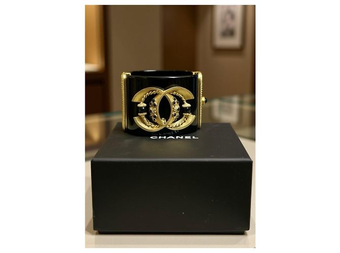 Bracciale statement Chanel 16A Paris Seoul Black Pearl Gold Largo Raro Nero D'oro - vista 4