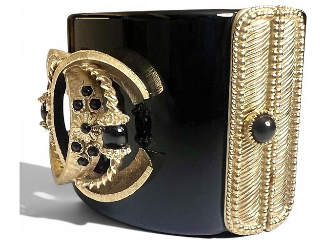 Bracciale statement Chanel 16A Paris Seoul Black Pearl Gold Largo Raro Nero D'oro - vista 5