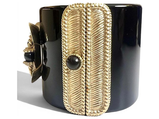 Bracciale statement Chanel 16A Paris Seoul Black Pearl Gold Largo Raro Nero D'oro - vista 6