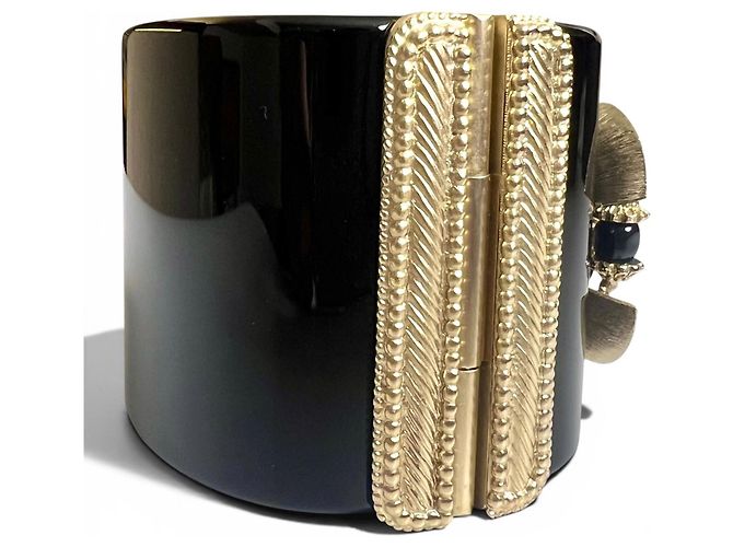 Bracciale statement Chanel 16A Paris Seoul Black Pearl Gold Largo Raro Nero D'oro - vista 7