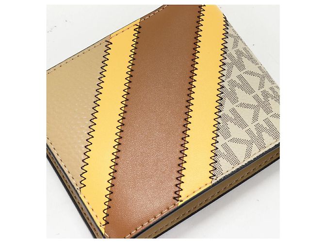 Michael Kors Cooper Billfold With Coin Pocket PVC Canvas Leather Wallet Beige Yellow - view 5