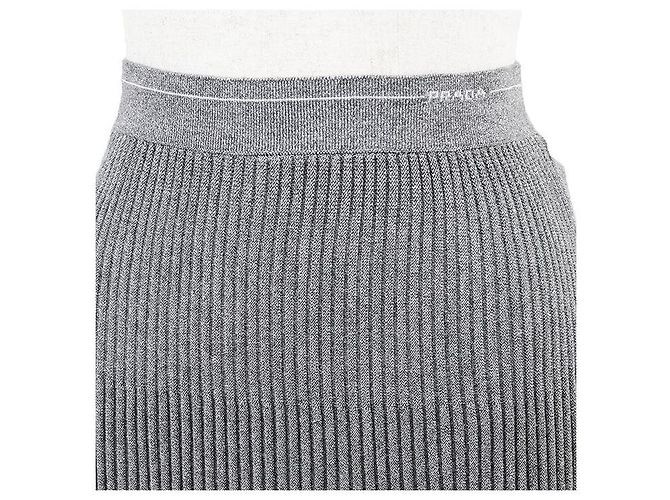 Gonna a campana in maglia a coste metallizzata Prada Marrone - vista 3