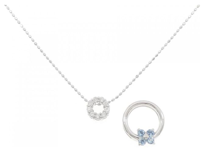 Autre Marque Collana Fiore in Acquamarina 2way in Oro Bianco K10 Argento - vista 6