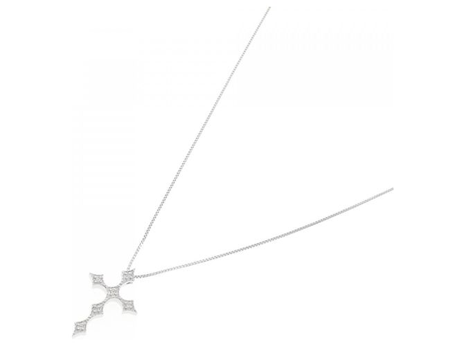 Autre Marque Collana con Croce in Oro Bianco K10 e Zirconia Cubica Argento - vista 2