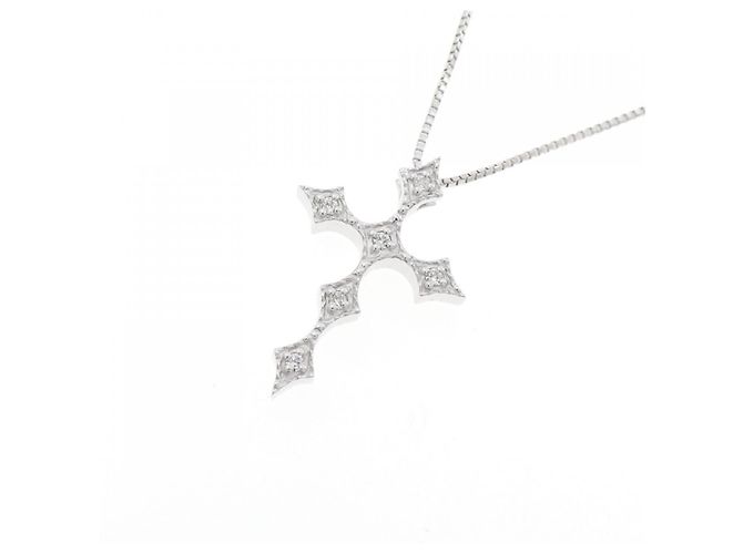 Autre Marque Collana con Croce in Oro Bianco K10 e Zirconia Cubica Argento - vista 3