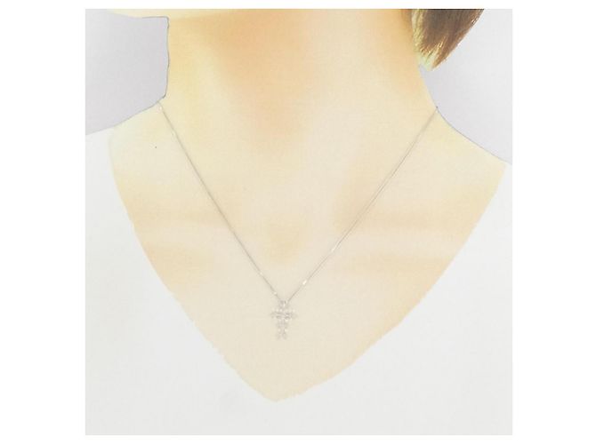Autre Marque Collana con Croce in Oro Bianco K10 e Zirconia Cubica Argento - vista 6