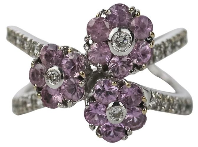 Autre Marque Anello Ponte Vecchio in Oro 750 con Zaffiro Rosa e Diamanti Argento - vista 2
