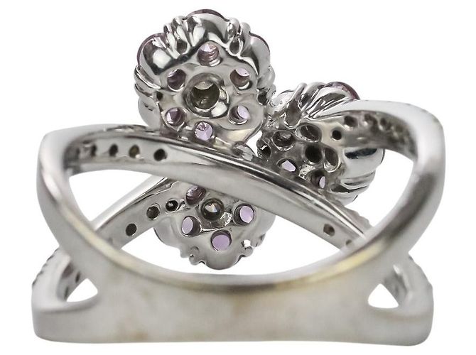 Autre Marque Anello Ponte Vecchio in Oro 750 con Zaffiro Rosa e Diamanti Argento - vista 5