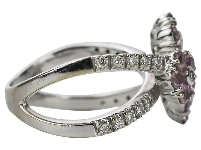 Autre Marque Anello Ponte Vecchio in Oro 750 con Zaffiro Rosa e Diamanti Argento - vista 6