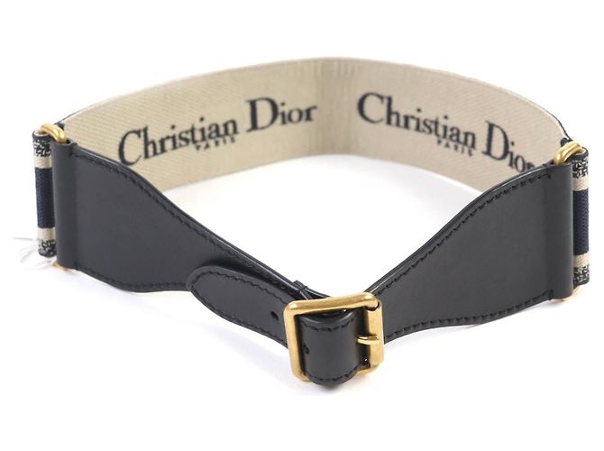 Ledergürtel mit Christian Dior Logo-Stickerei Schwarz Roh Marineblau - Ansicht 3