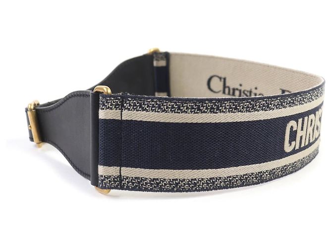Ledergürtel mit Christian Dior Logo-Stickerei Schwarz Roh Marineblau - Ansicht 4