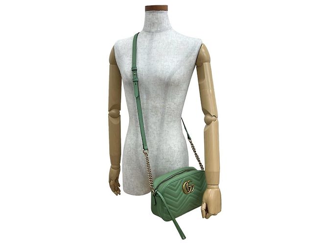 Borsa a tracolla in pelle Gucci GG Marmont Verde Verde chiaro - vista 3
