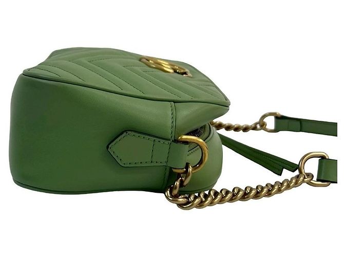 Borsa a tracolla in pelle Gucci GG Marmont Verde Verde chiaro - vista 7