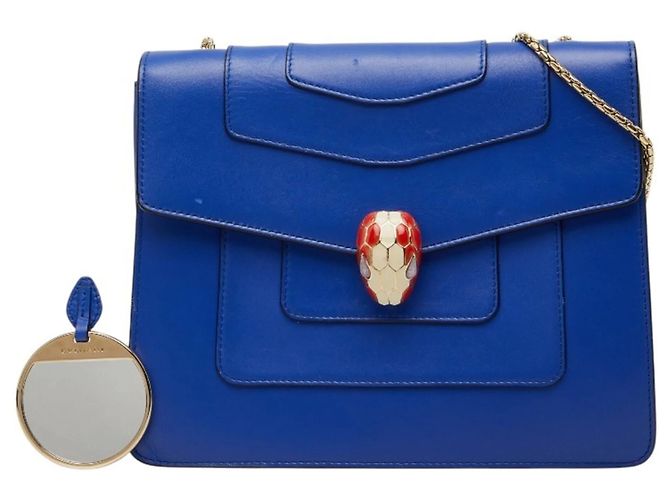 Bulgari Borsa a tracolla con catena Bvlgari Serpenti Forever Blu - vista 15
