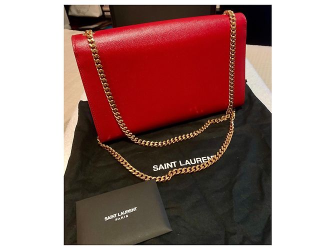 Yves Saint Laurent Bolsa Saint Laurent Kate em couro vermelho com pompom - vista 11