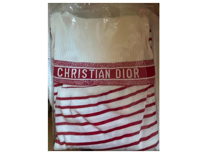 Pull Christian Dior rayé rouge et blanc - vue 10