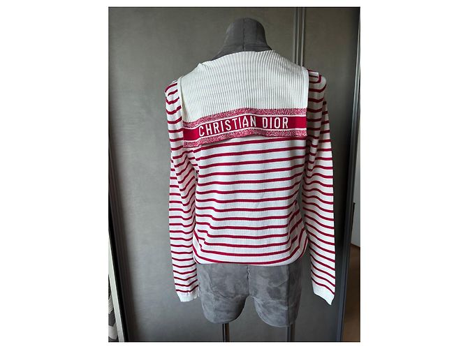 Pull Christian Dior rayé rouge et blanc - vue 2