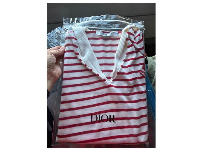 Pull Christian Dior rayé rouge et blanc - vue 9
