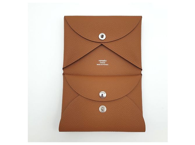 Hermès Mini Wallet Calvi Duo Compact, Epsom Calfskin, Gold Golden Light brown - view 4