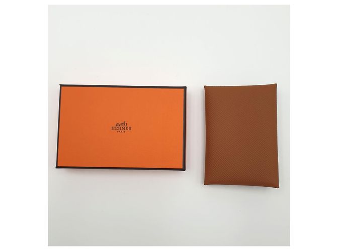 Hermès Mini Wallet Calvi Duo Compact, Epsom Calfskin, Gold Golden Light brown - view 6