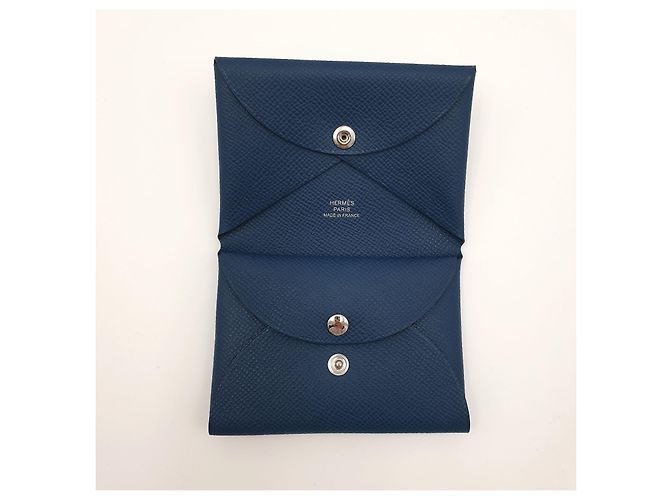 Hermès Mini Wallet Calvi Duo Compact, Epsom Calfskin, Colvert Marineblau Dunkelblau - Ansicht 4