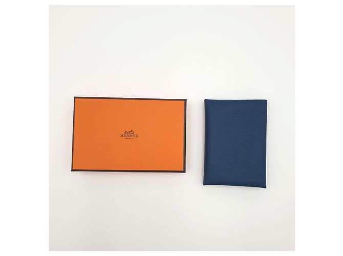 Hermès Mini Wallet Calvi Duo Compact, Epsom Calfskin, Colvert Marineblau Dunkelblau - Ansicht 6