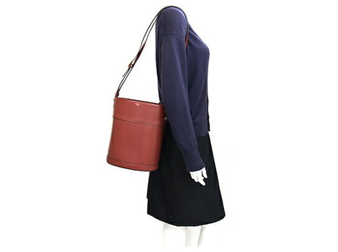 Céline Borsa a tracolla Celine Triomphe in pelle rosso-marrone - vista 10