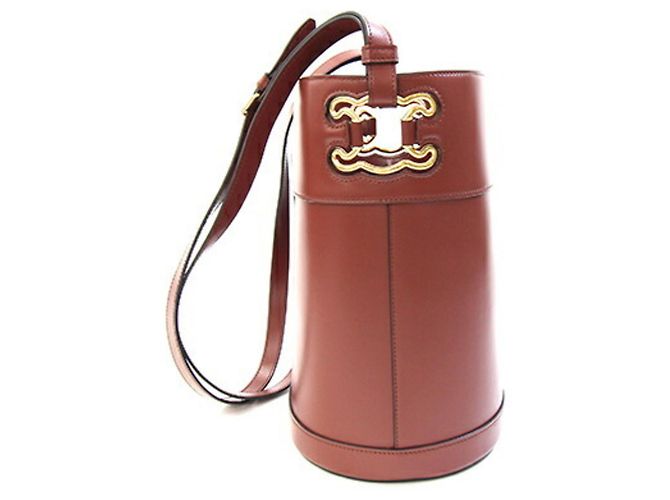 Céline Borsa a tracolla Celine Triomphe in pelle rosso-marrone - vista 3