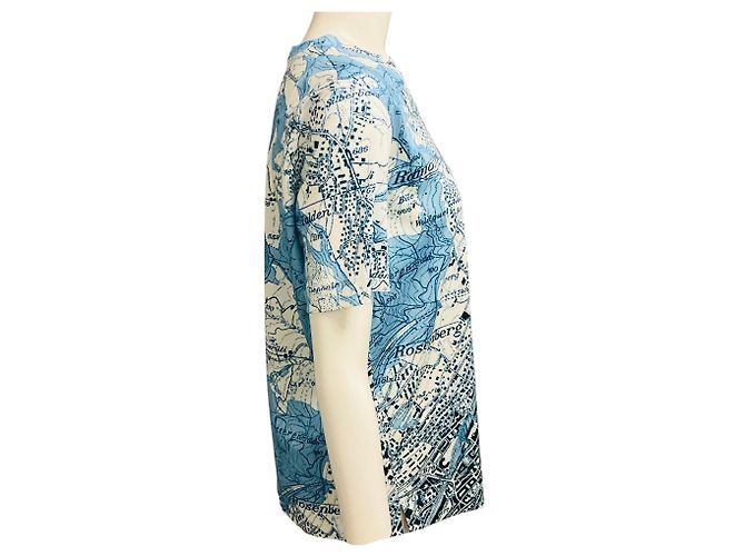 Top de algodón de manga corta Akris Azul / Blanco con estampado de mapa - vista 2