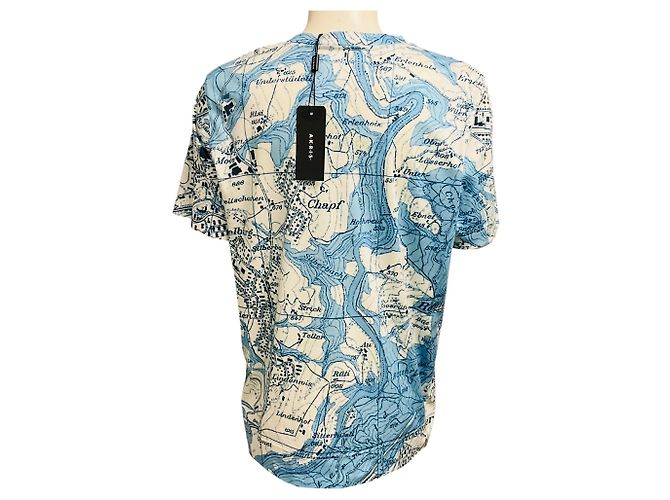 Top de algodón de manga corta Akris Azul / Blanco con estampado de mapa - vista 3