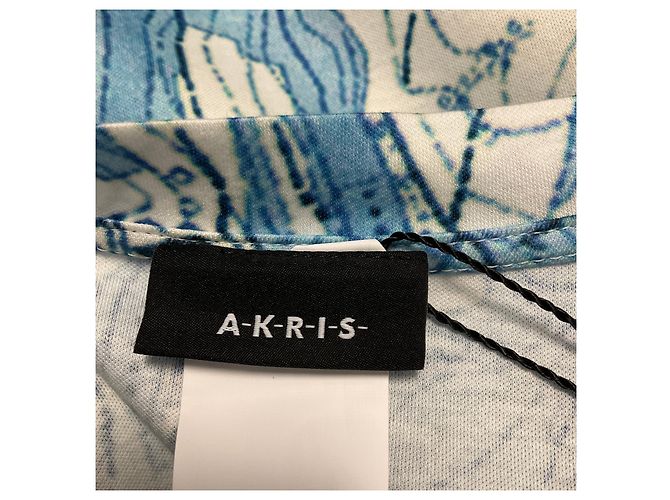 Top de algodón de manga corta Akris Azul / Blanco con estampado de mapa - vista 4