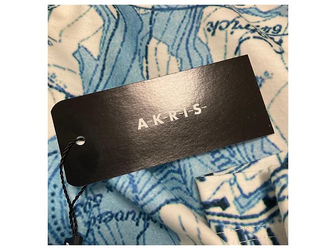 Top de algodón de manga corta Akris Azul / Blanco con estampado de mapa - vista 6