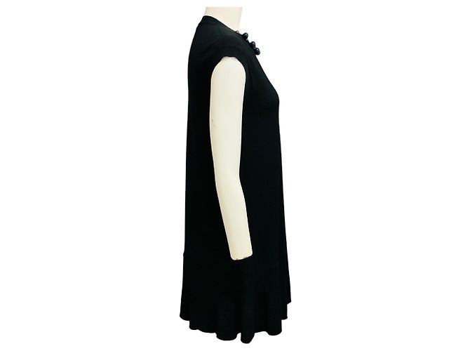 Vestido de malha de lã preta Louis Vuitton com gola de joia e mangas curtas - vista 2