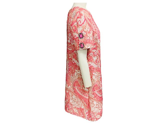 Vestido de cóctel de jacquard de manga corta con adornos de piedras rosas Dolce & Gabbana - vista 2
