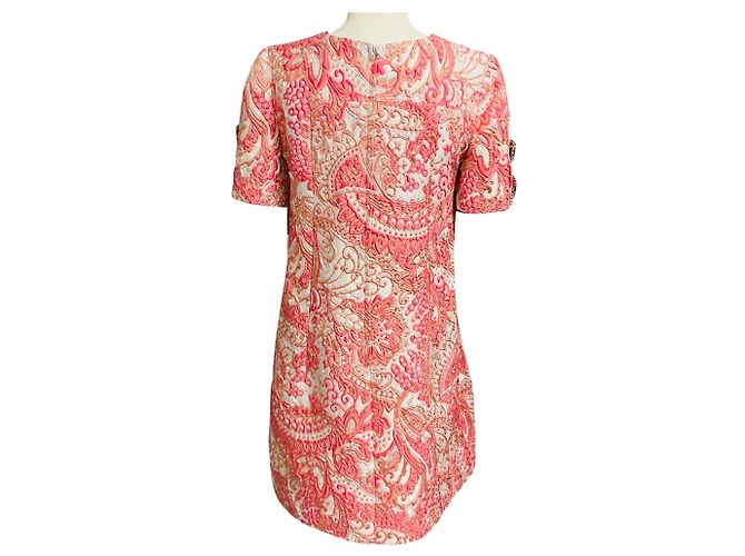 Vestido de cóctel de jacquard de manga corta con adornos de piedras rosas Dolce & Gabbana - vista 3