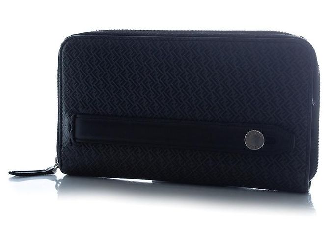 Clutch continental de piel con estampado FF Fendi Negro Gris - vista 2