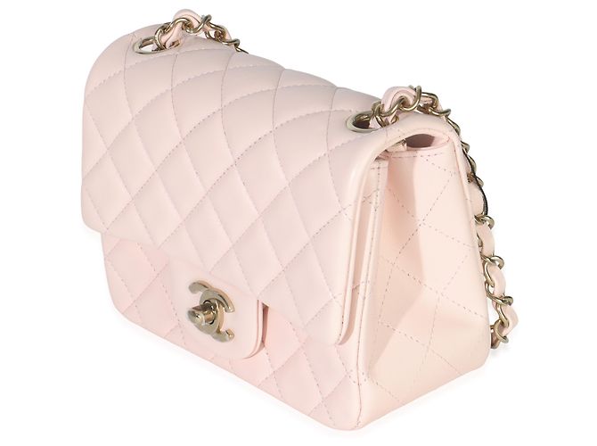 Timeless Chanel Mini Square Flap Bag aus rosa gestepptem Lammleder Pink - Ansicht 3