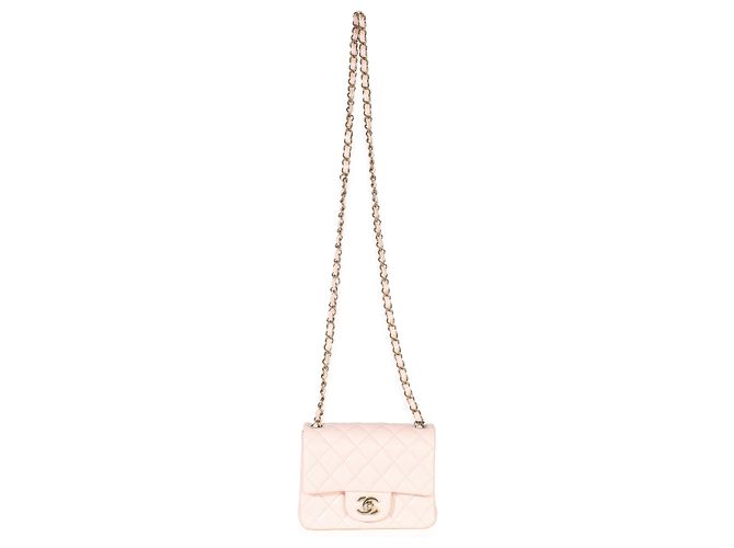 Timeless Chanel Mini Square Flap Bag aus rosa gestepptem Lammleder Pink - Ansicht 4