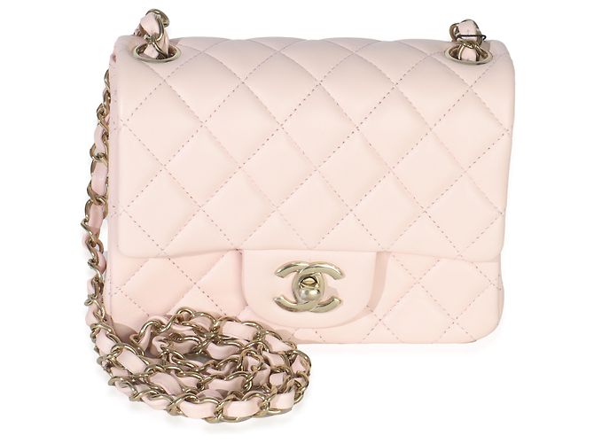 Timeless Chanel Mini Square Flap Bag aus rosa gestepptem Lammleder Pink - Ansicht 7