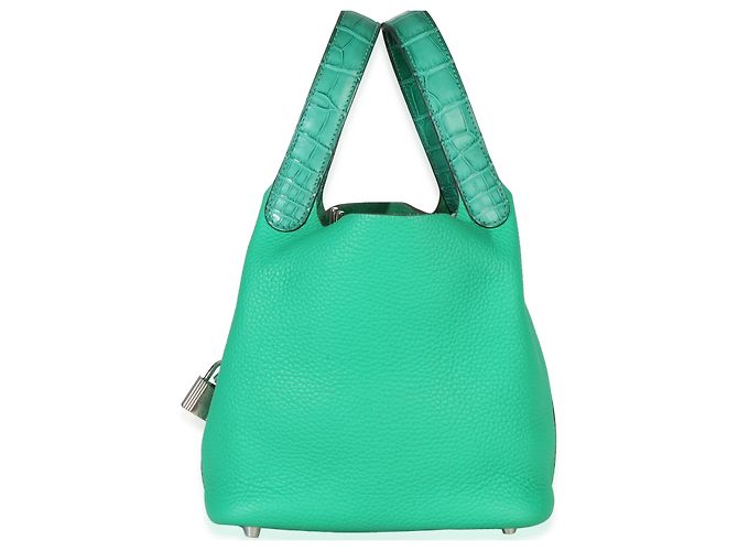 Hermès Vert Jade Menthe Clemence Matte Alligator Touch Picotin Lock 18 PHW Verde - vista 2