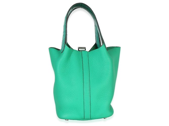 Hermès Vert Jade Menthe Clemence Matte Alligator Touch Picotin Lock 18 PHW Verde - vista 3