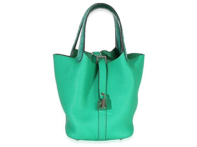 Hermès Vert Jade Menthe Clemence Matte Alligator Touch Picotin Lock 18 PHW Verde - vista 5