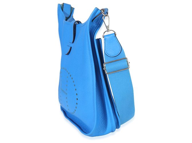 Hermès Bleu Hydra Clemence Evelyne 33 GM PHW Blu - vista 3
