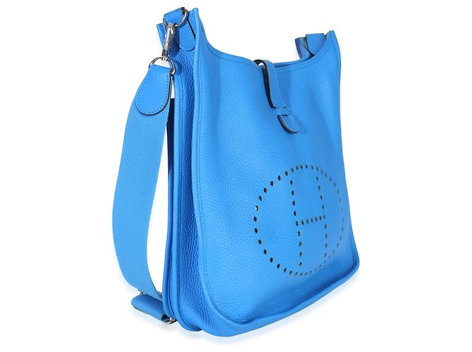 Hermès Bleu Hydra Clemence Evelyne 33 GM PHW Blu - vista 4
