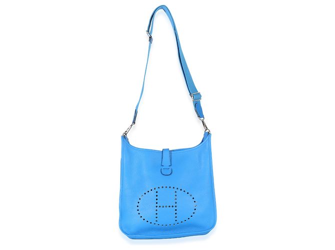 Hermès Bleu Hydra Clemence Evelyne 33 GM PHW Blu - vista 5
