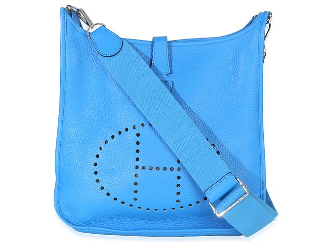 Hermès Bleu Hydra Clemence Evelyne 33 GM PHW Blu - vista 8
